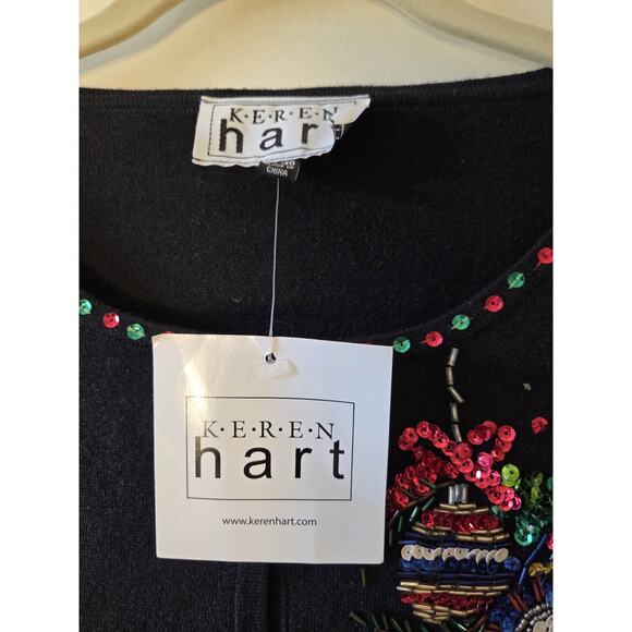 Keren Hart Christmas Holiday Cardigan Black Embellished Womens XL - Picture 6 of 9